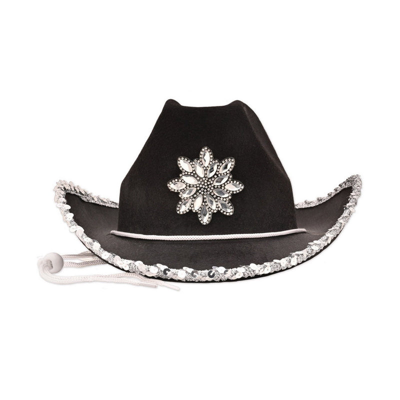 Black Felt Cowgirl Hat w/Gemstones by Beistle for Western