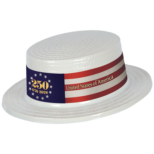 White Plastic Skimmer w/Semiquin Band by Beistle for Patriotic
