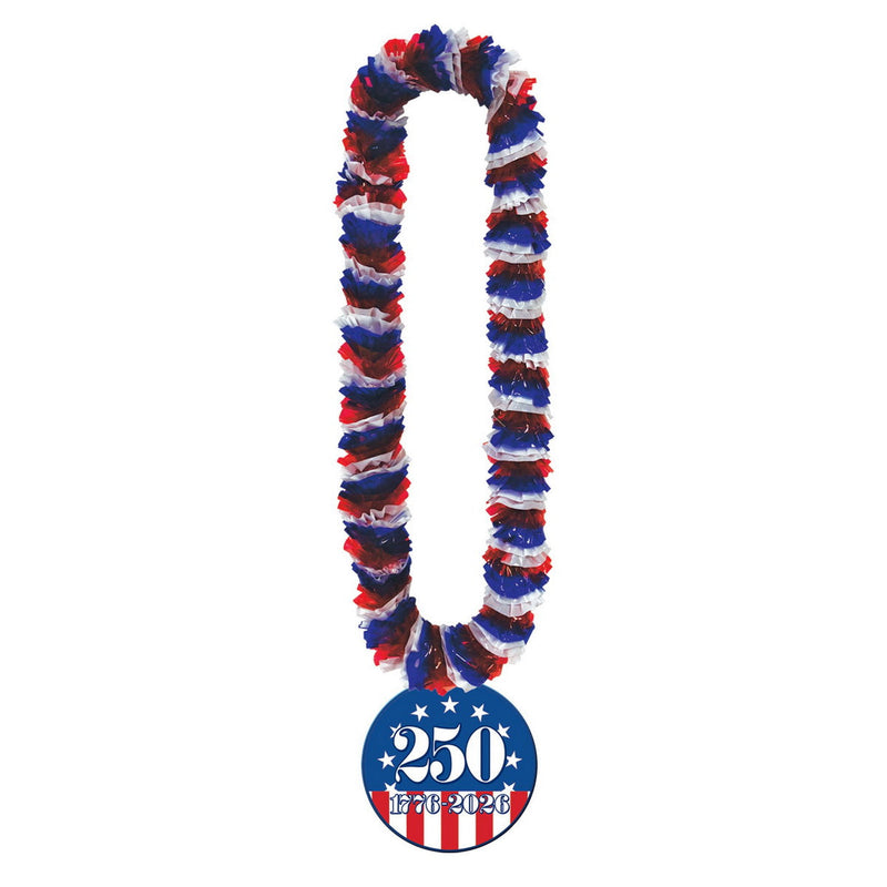 Soft-Twst Poly Leis w/Semiquin Medallion – 2" x 36" – (4/Card) by Beistle for Patriotic