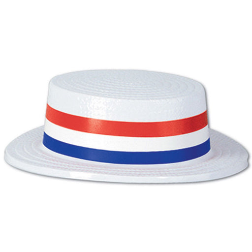 White Plastic Skimmer w/RWB Band by Beistle for Patriotic