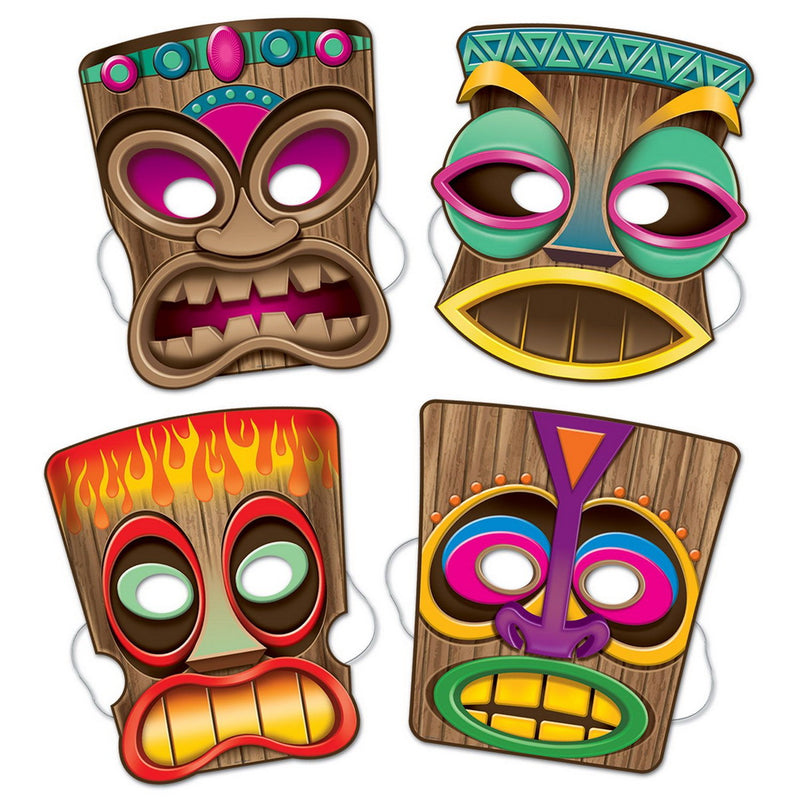 Tiki Masks – 10"-10½" – (4/Pkg) by Beistle for Luau Printed