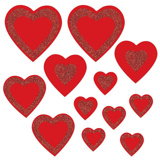 Glittered Heart Cutouts – Asstd – (12/Pkg) by Beistle for Valentines