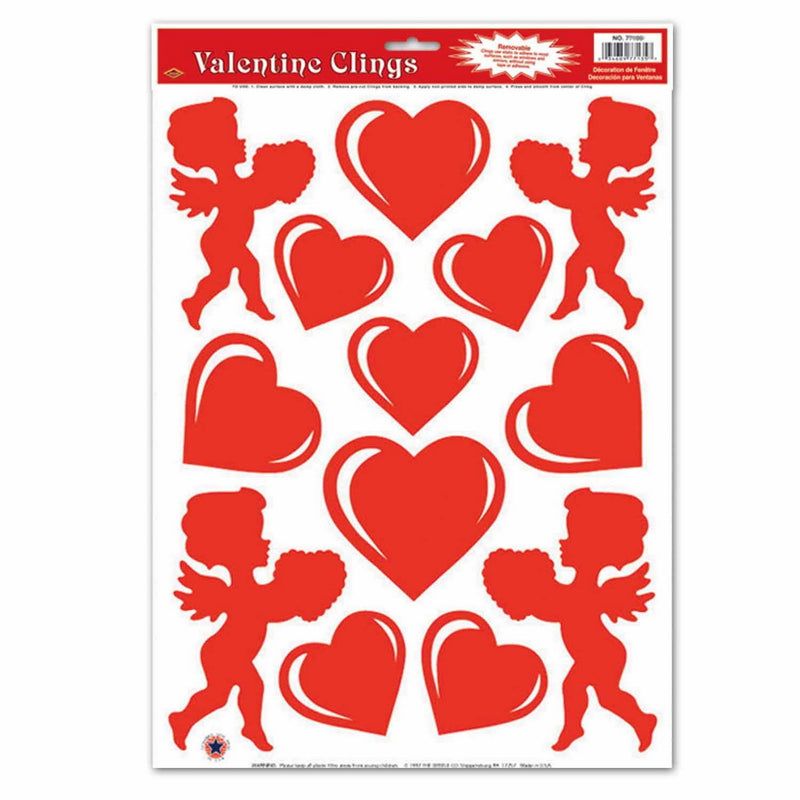 Heart & Cupid Clings – 12" x 17" Sh – (13/Sh) by Beistle for Valentines Window Clings