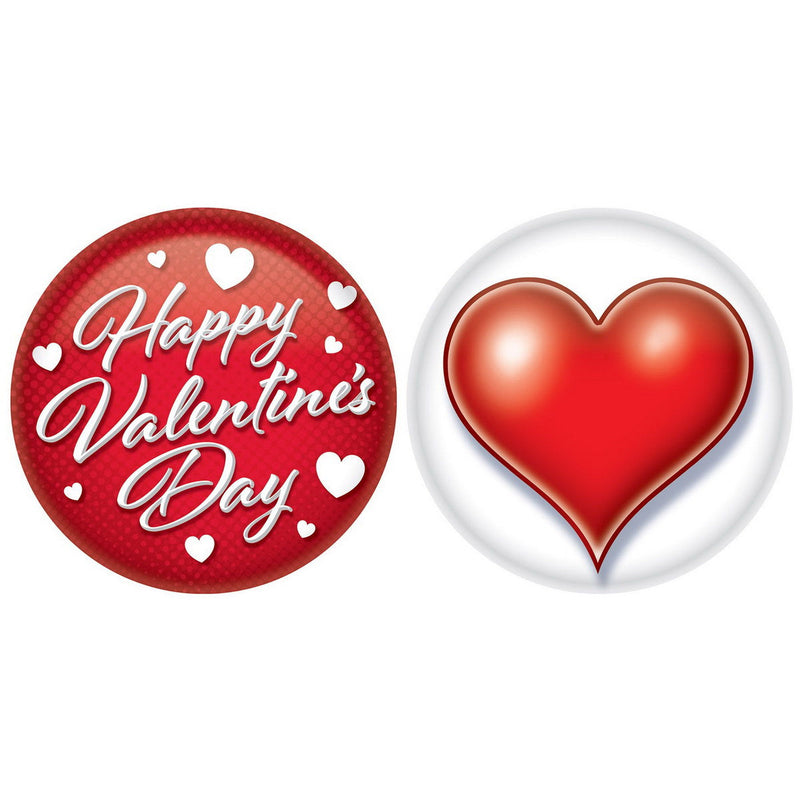 Valentine's Day Buttons – 2" – (2/Pkg) by Beistle for Valentines Printed Buttons