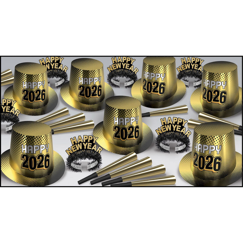 New Year "2026" Gold Asst for 50 by Beistle for New Years 50 Person Assortments