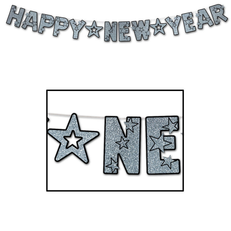 Glittered Happy New Year Streamer – 8½" x 8' – (1/Pkg) by Beistle for New Years Streamers