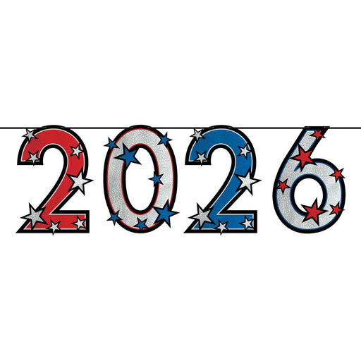 "2026" Streamer – 15" x 5' – (1/Pkg) by Beistle for Patriotic Streamers