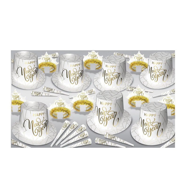 White New Year Gold Asst for 50 by Beistle for New Years 50 Person Assortments