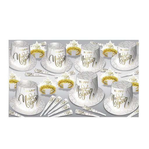 White New Year Gold Asst for 50 by Beistle for New Years 50 Person Assortments
