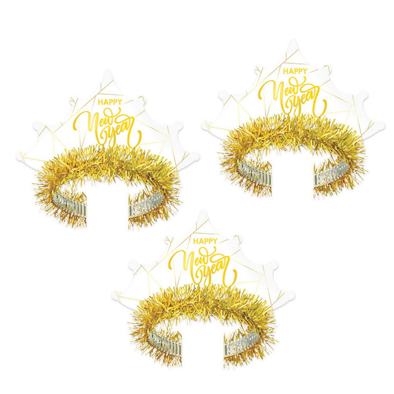 White New Year Gold Tiara by Beistle for New Years Fringed