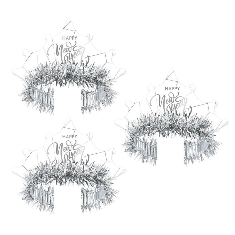 White New Year Silver Tiara by Beistle for New Years Fringed