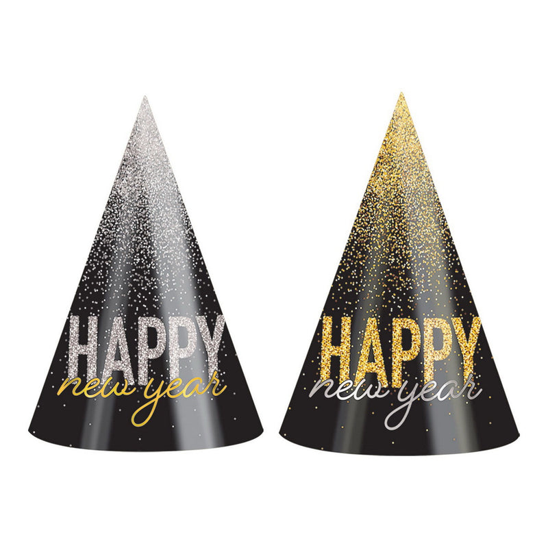 Silver & Gold Midnight Burst Cone Hats – 9" by Beistle for New Years