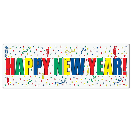 Happy New Year Sign Banner – 5' x 21" – (1/Pkg) by Beistle for New Years All-Weather
