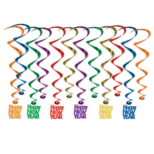 Happy New Year Whirls – 17½"-32" – (12/Pkg) by Beistle for New Years