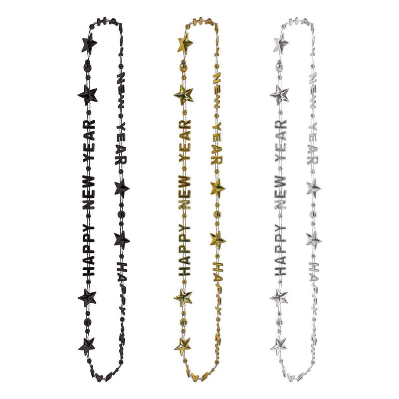 Happy New Year Beads-Of-Expression – 36" – (3/Card) by Beistle for New Years Novelty Beads