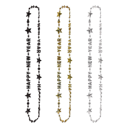 Happy New Year Beads-Of-Expression – 36" – (3/Card) by Beistle for New Years Novelty Beads