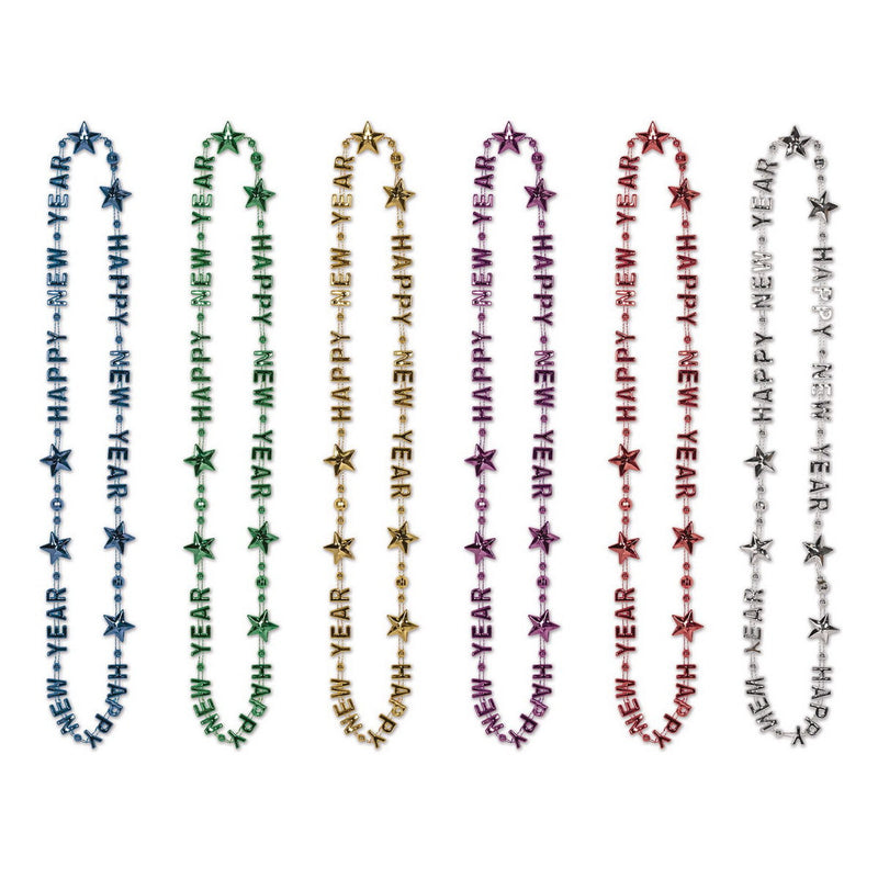 Happy New Year Beads-Of-Expression – 36" – (1/Card) by Beistle for New Years Novelty Beads