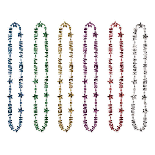 Happy New Year Beads-Of-Expression – 36" – (1/Card) by Beistle for New Years Novelty Beads