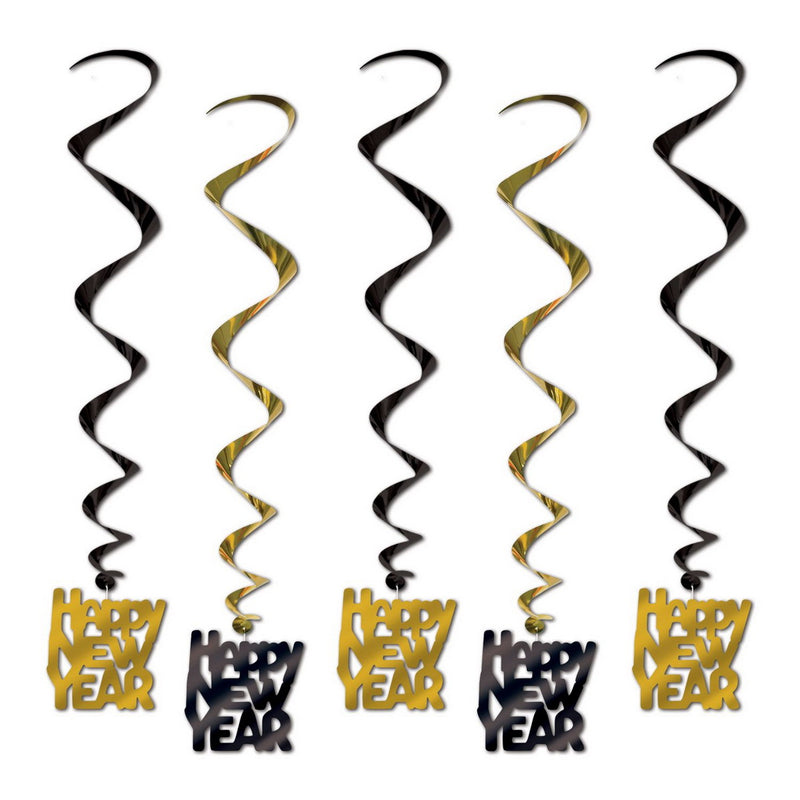 Happy New Year Whirls – 33" – (5/Pkg) by Beistle for New Years