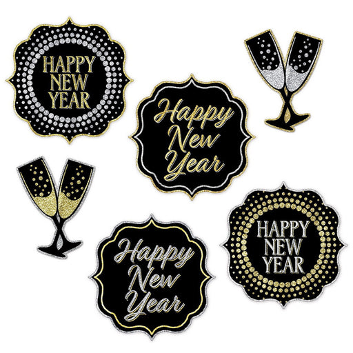 Happy New Year Cutouts – 7½"-10" – (6/Pkg) by Beistle for New Years Glitter Print