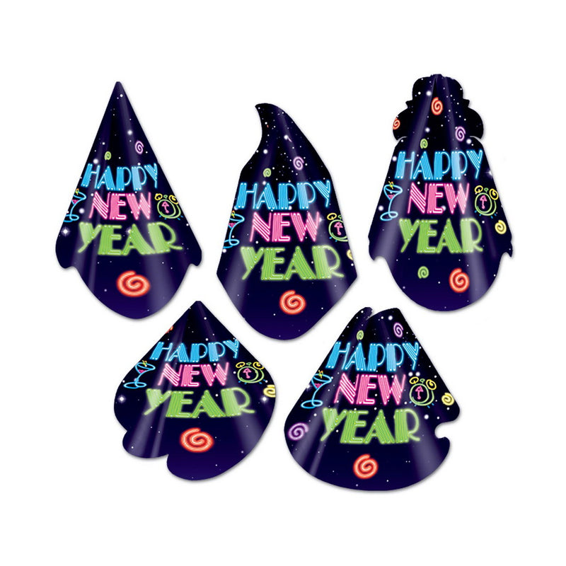 Neon Midnight Hat Assortment by Beistle for New Years Paper
