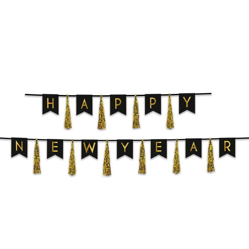 Happy New Year Tassel Streamer – 13" x 6' & 13" x 9' – (1/Pkg) by Beistle for New Years Streamers