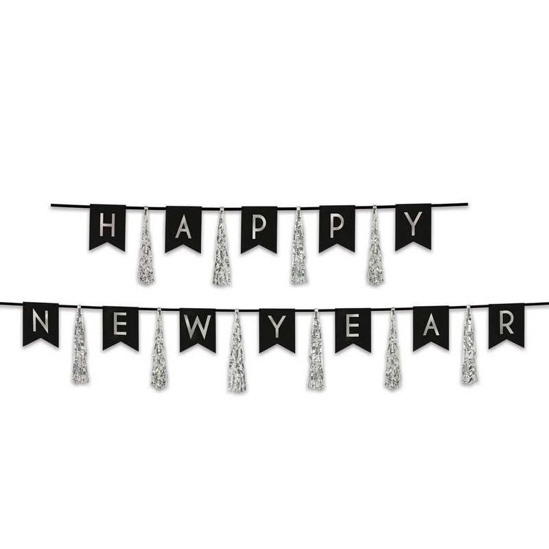 Happy New Year Tassel Streamer – 13" x 6' & 13" x 9' – (1/Pkg) by Beistle for New Years Streamers