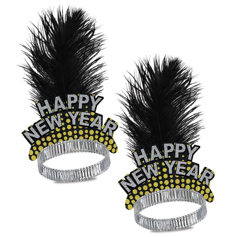 Silver & Gold Cheers To The NY Tiara by Beistle for New Years Plumed