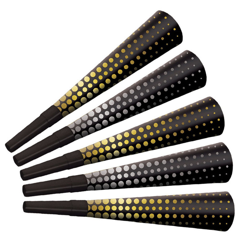 Silver & Gold Cheers To The NY Horns – 9" by Beistle for New Years Foil Horns