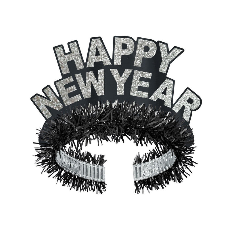 Black & Silver HNY Regal Tiara by Beistle for New Years Fringed