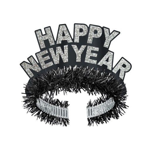 Black & Silver HNY Regal Tiara by Beistle for New Years Fringed