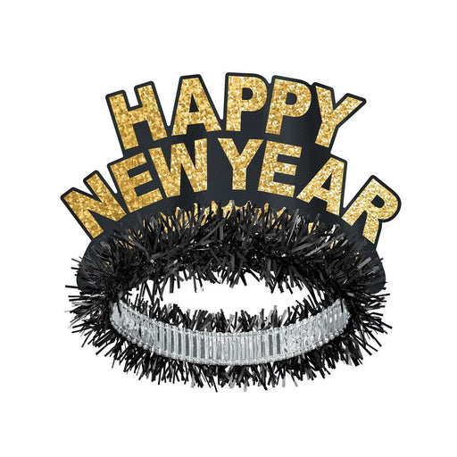 Black & Gold HNY Regal Tiara by Beistle for New Years Fringed