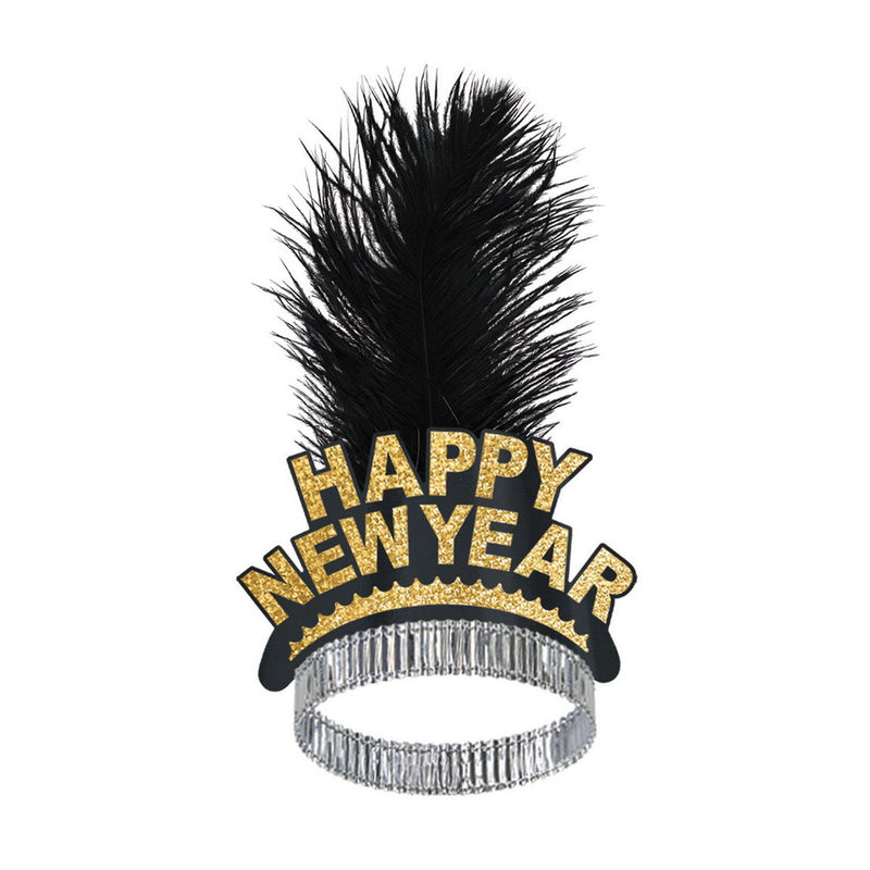 Black & Gold Swing Tiara by Beistle for New Years Plumed