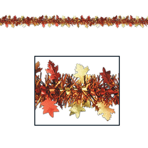 Metallic Autumn Leaf Garland – 2" x 12' – (1/Card) by Beistle for Thanksgiving and fall Metallic Festooning