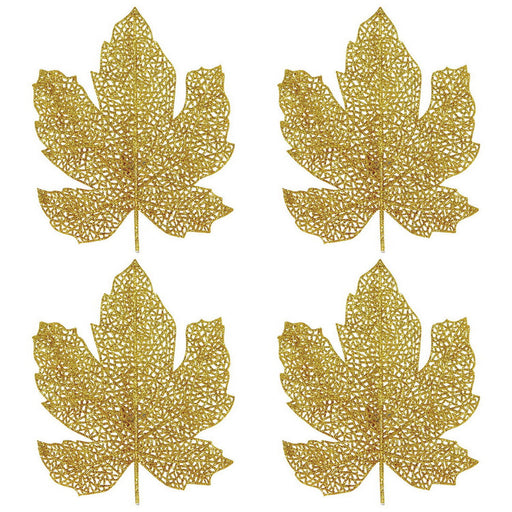 Glittered Fall Leaves – 7" – (4/Pkg) by Beistle for Thanksgiving and fall 3-D
