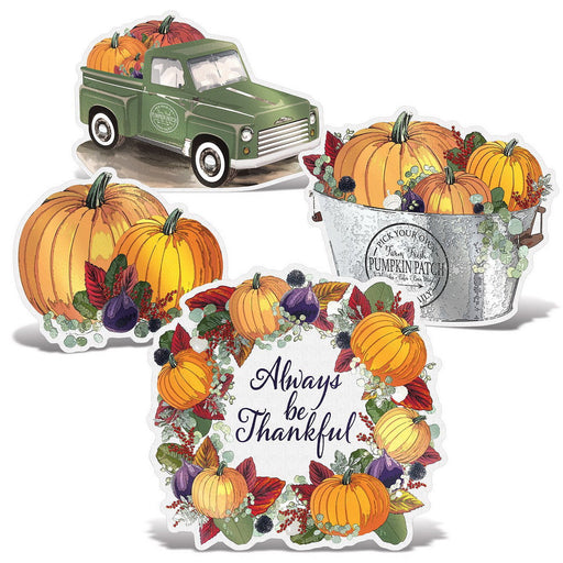 Foil Fall Thanksgiving Cutouts w/Easels – 7¾"-9¾" – (4/Pkg) by Beistle for Thanksgiving and fall Signs