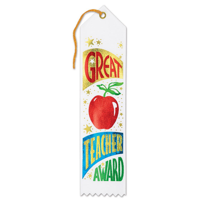 Great Teacher Award Ribbon – 2" x 8" by Beistle for Educational Award Ribbons