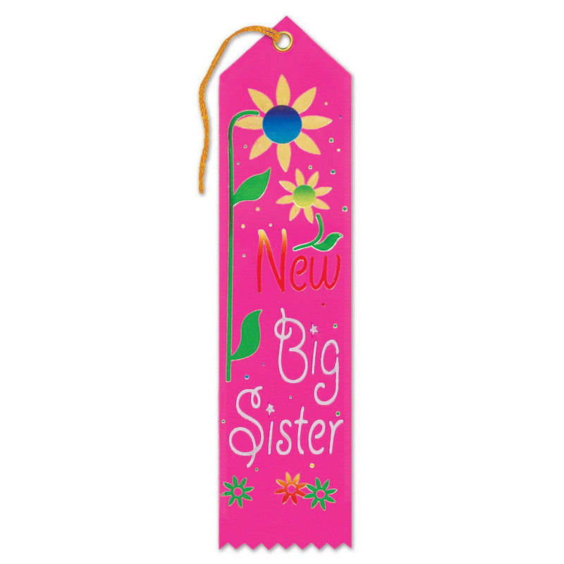New Big Sister Award Ribbon – 2" x 8" by Beistle for Baby Shower Award Ribbons