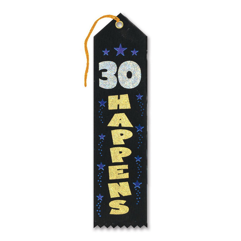 30 Happens Award Ribbon – 2" x 8" by Beistle for Over-The-Hill Award Ribbons