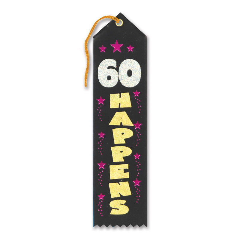 60 Happens Award Ribbon – 2" x 8" by Beistle for Over-The-Hill Award Ribbons