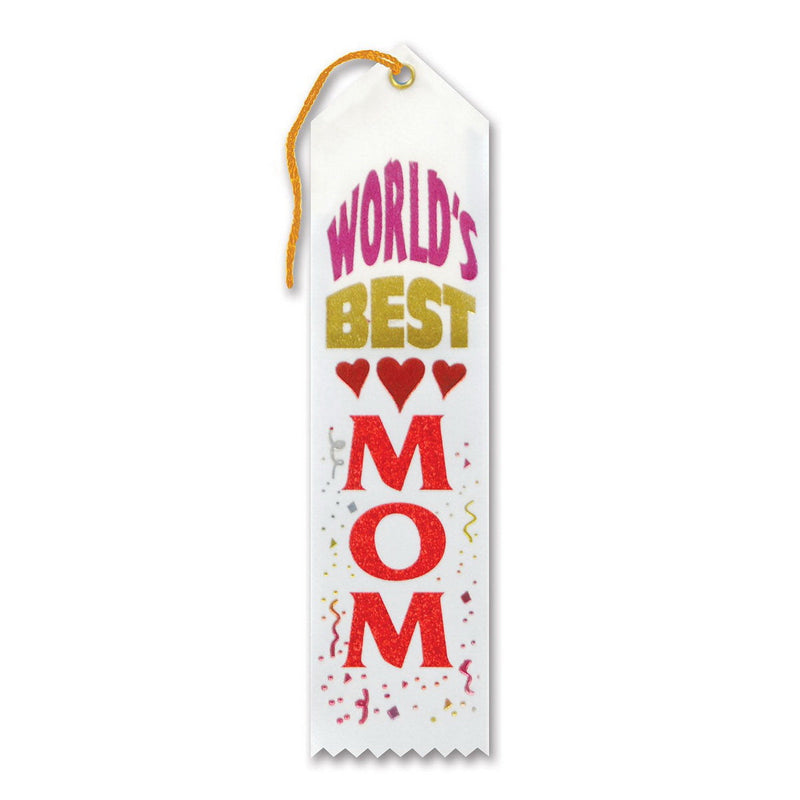 World's Best Mom Award Ribbon – 2" x 8" by Beistle for Mothers and Fathers Day Award Ribbons