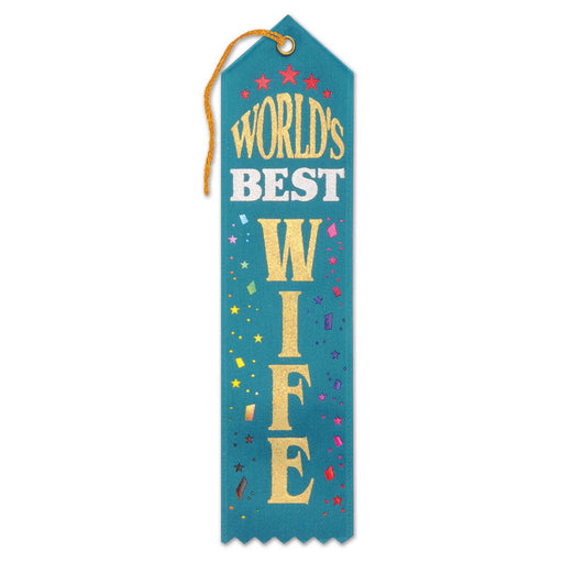 World's Best Wife Award Ribbon – 2" x 8" by Beistle for General occasion Award Ribbons