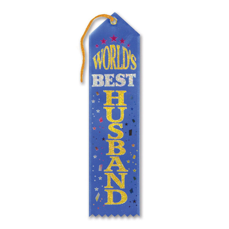 World's Best Husband Award Ribbon – 2" x 8" by Beistle for General occasion Award Ribbons