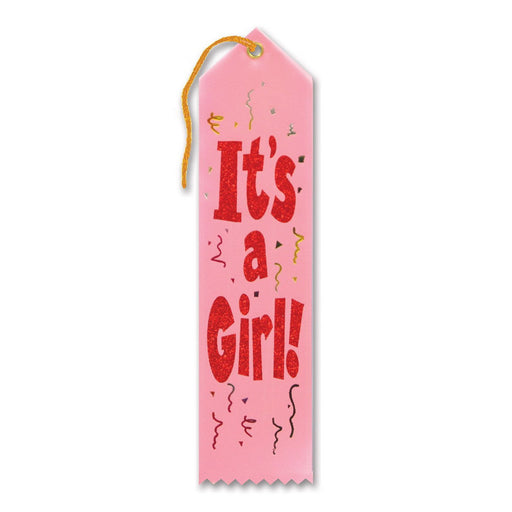 It's A Girl! Award Ribbon – 2" x 8" by Beistle for Baby Shower Award Ribbons