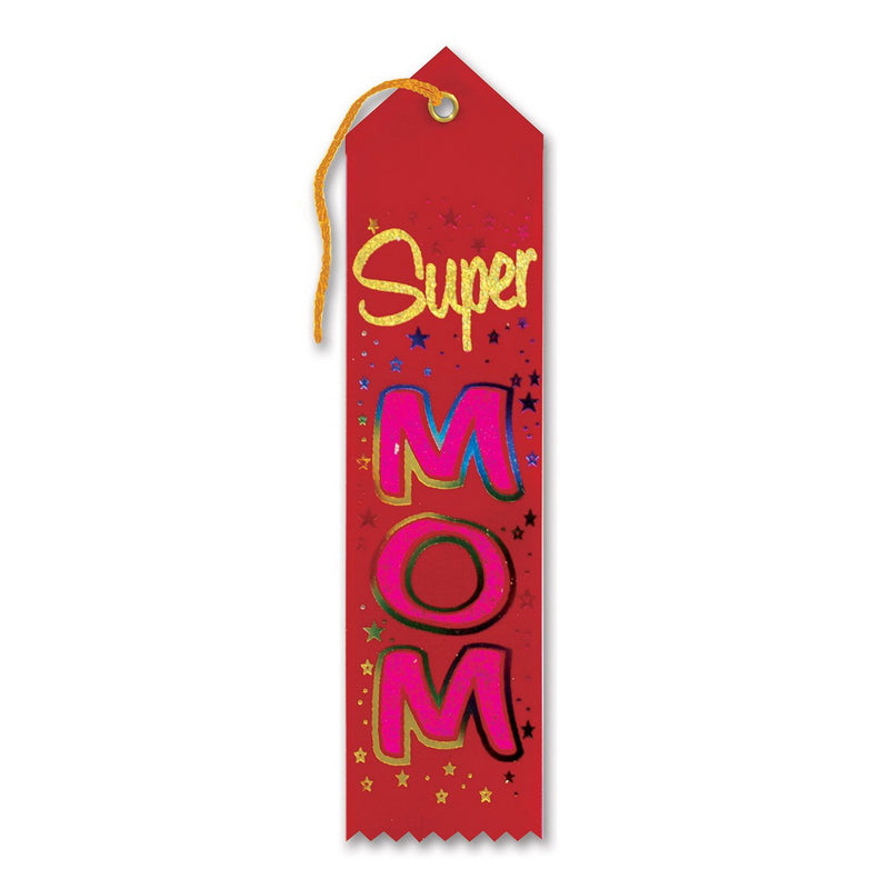 Super Mom Award Ribbon – 2" x 8" by Beistle for Mothers and Fathers Day Award Ribbons