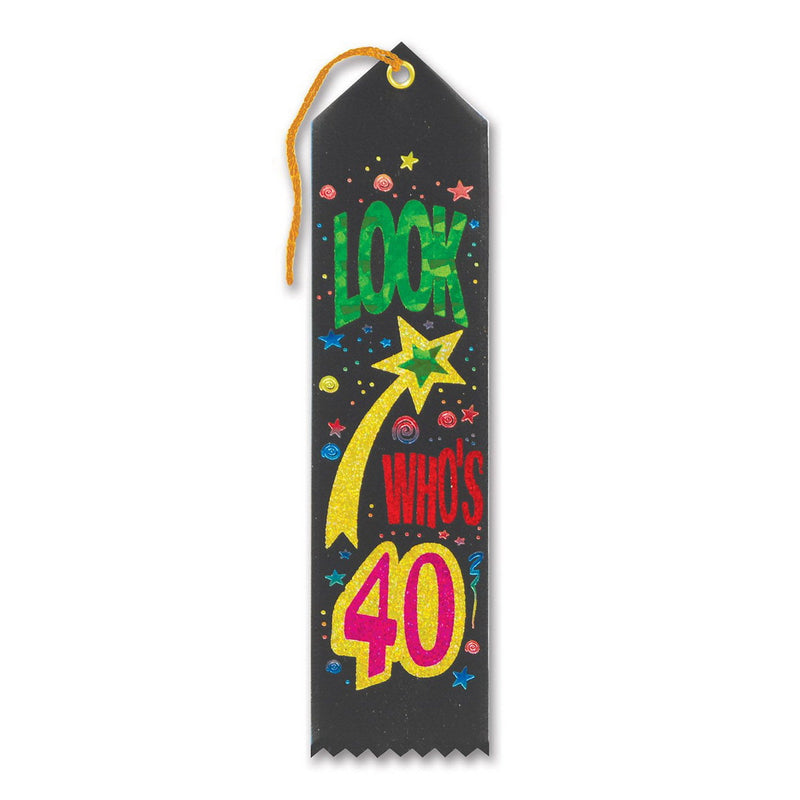 Look Who's 40 Award Ribbon – 2" x 8" by Beistle for Age-specific birthday Award Ribbons