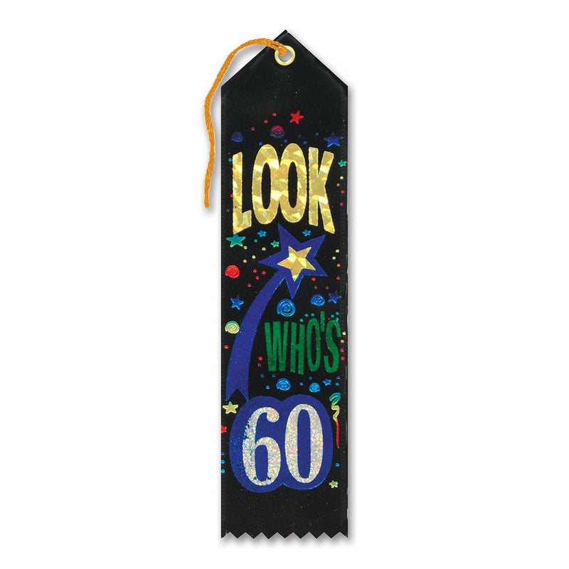 Look Who's 60 Award Ribbon – 2" x 8" by Beistle for Age-specific birthday Award Ribbons
