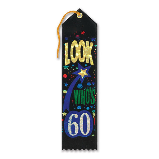 Look Who's 60 Award Ribbon – 2" x 8" by Beistle for Age-specific birthday Award Ribbons