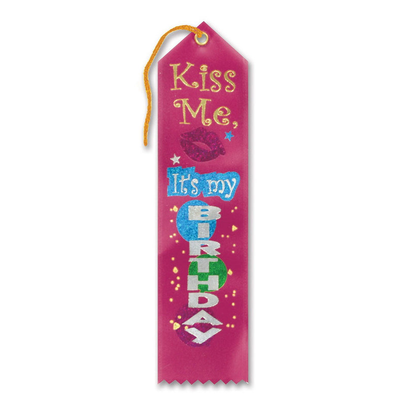 Kiss Me, It's My Birthday Award Ribbon – 2" x 8" by Beistle Award Ribbons