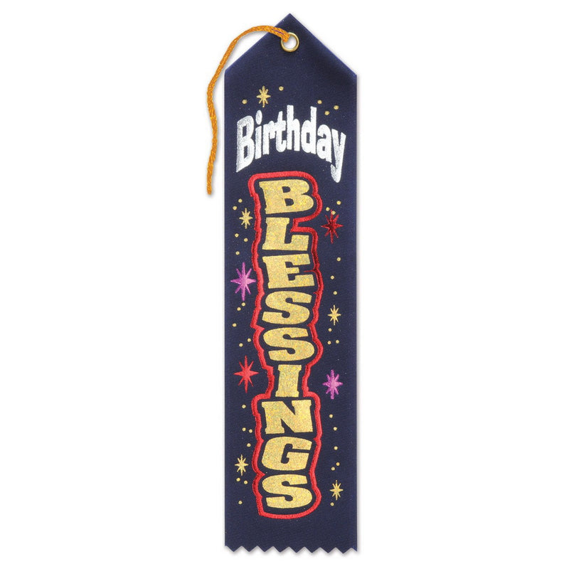 Navy Birthday Blessings Ribbon – 2" x 8" by Beistle for Religious Award Ribbons